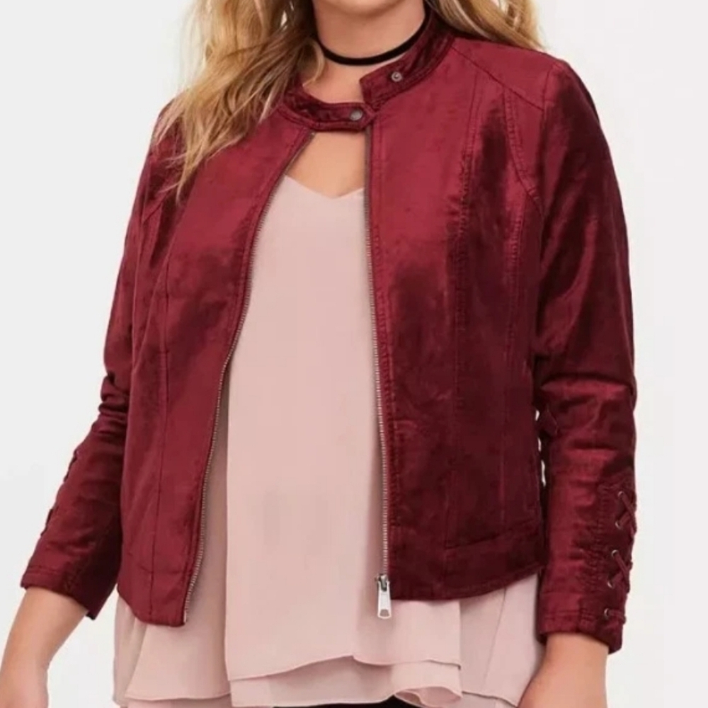 Torrid Red Velvet Moto Jacket